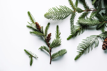 Christmas tree branches decorated on white background. - Holiday season, festive celebration, winter.