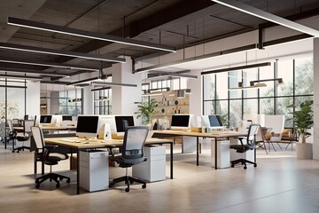 modern design offices with flexible workspaces that can be easily reconfigured to suit different projects or work styles. This could include movable furniture, adjustable desks - Generative AI