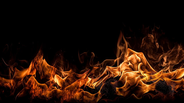 Fire flames on black background,