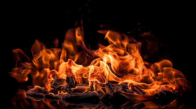 Fire flames on black background,