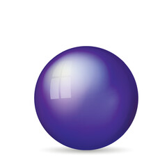 Glass blue ball or precious pearl. Glossy realistic ball, 3D abstract vector illustration highlighted on a white background. Big metal bubble with shadow