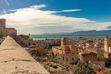 Obraz premium Panoramic view of the Marina and Stampace districts of the city of Cagliari. Sardinia, Italy