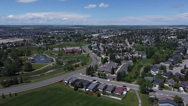 small town drone shot in the summer