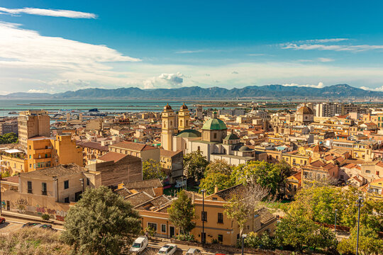 Panorama of the Stampace district in the city of Cagliari, Sardinia, Italy