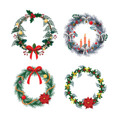 Set of realistic Christmas wreaths. Objects for decoration.