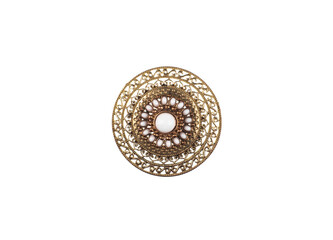 gold round brooch isolated on white background