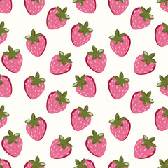Seamless pattern with strawberry on color background. Natural delicious fresh ripe tasty fruit. Vector illustration for print, fabric, textile, banner, other design. Food concept.