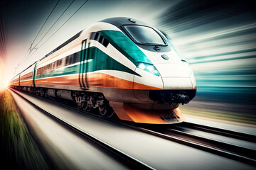 Fototapeta premium High speed train with motion blur effect, Generative AI