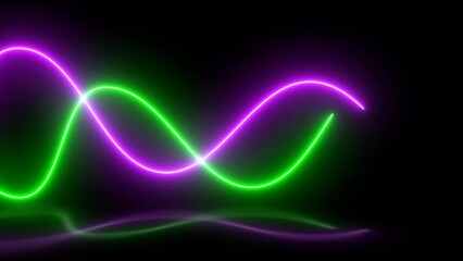 neon sign background. Wavy purple and green laser motion animation, 4k video