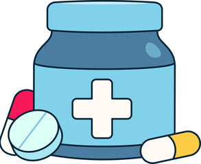 Obraz premium Medicine Tablet Pills Medical Drugs Pharmacy Pharmaceutical Healthcare Colored Outline
