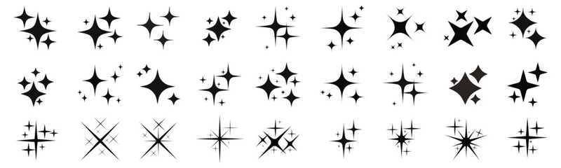 Sparkle star icons. Shine icons. Different black sparkles icons. Collection of star sparkles symbol.  Stars sparkles. vector