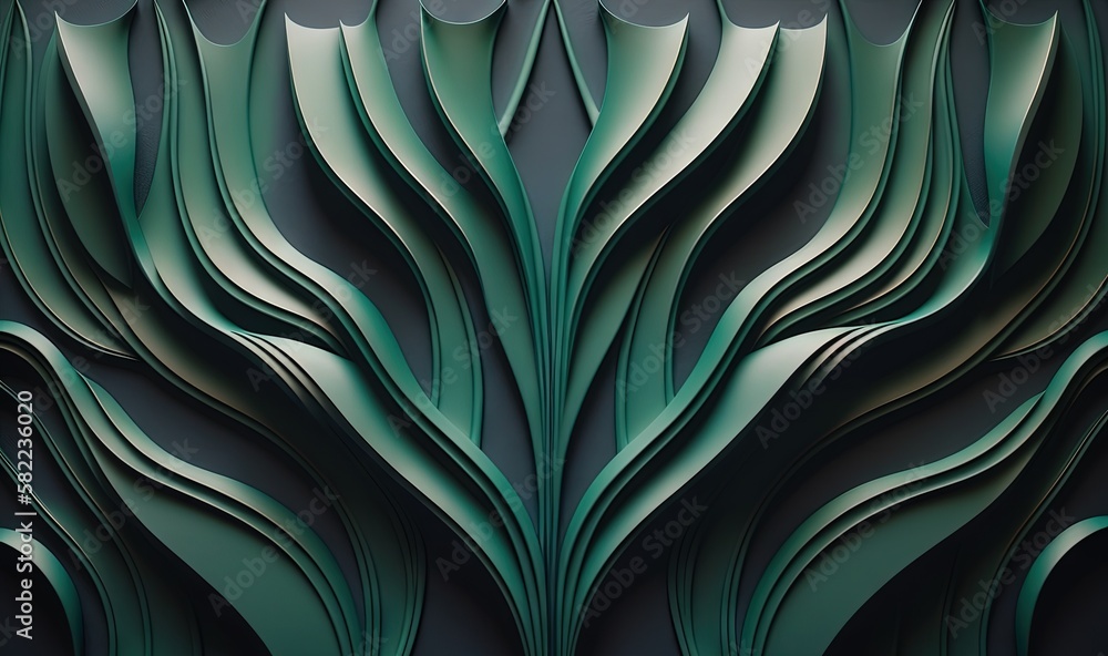 Poster a painting of green leaves on a black background with a gray background and a white background with 