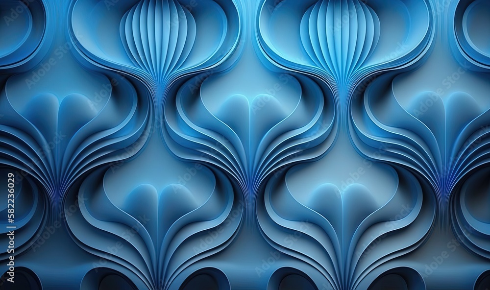 Poster a blue abstract background with curves and curves in the middle of the image, with a black backgroun