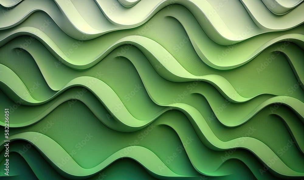 Poster a green abstract background with wavy lines and curves in the center of the image, with a green back
