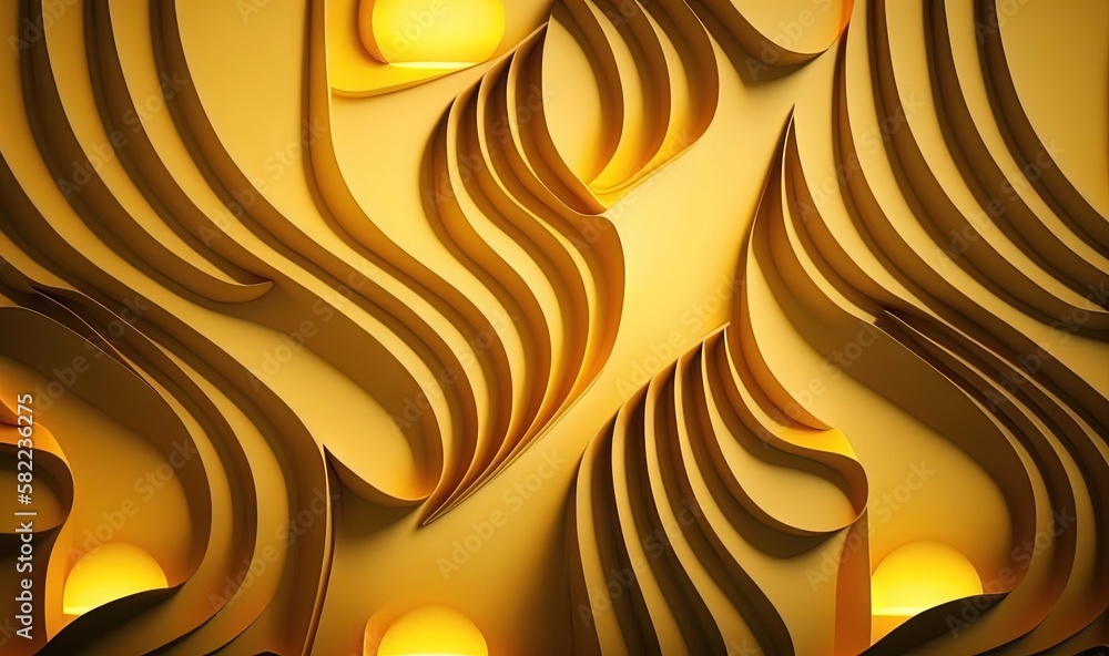Poster a wall that has a bunch of lights on it and a pattern on the side of it that looks like a wavy patte