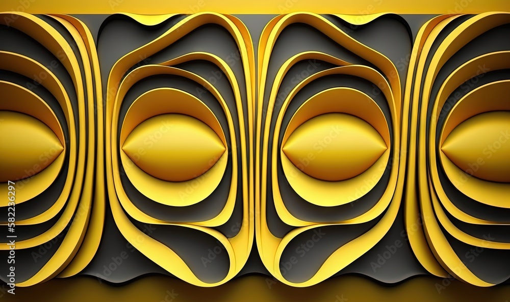 Poster a gold and black abstract background with a circular design on the center of the image and a black b
