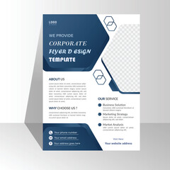 modern flyer Template vector design for Brochure, Annual business, Poster, Corporate Presentation, Portfolio, creative layout idea with gradient navy blue color size A4 half page, space for photo