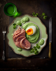 Green Eggs and Ham overhead, served on a green plate