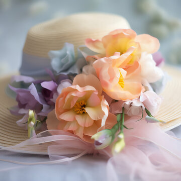 Graceful Easter Style: A Delicate Soft Focus Image of a Pastel Floral Easter Bonnet