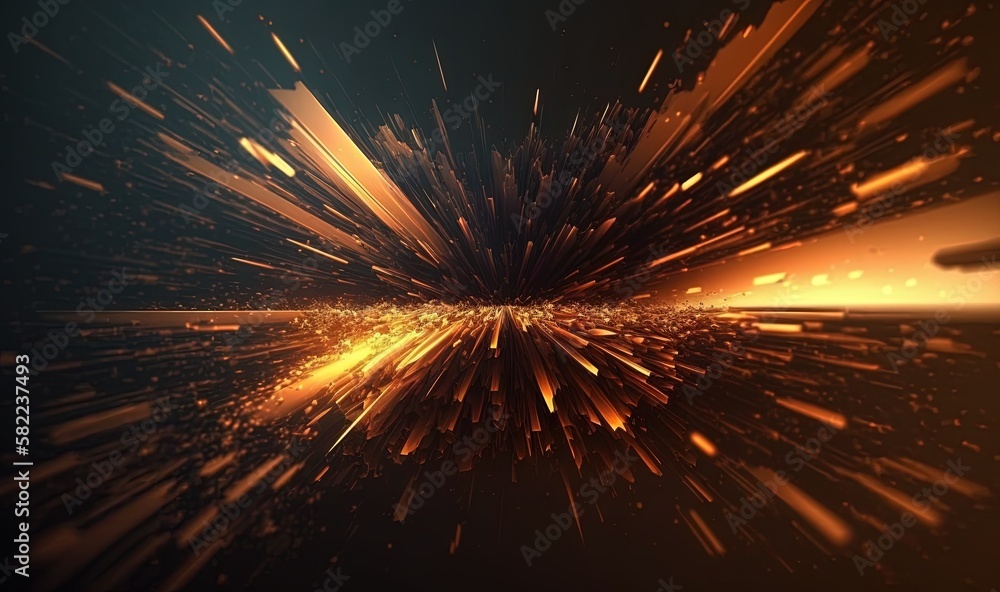Poster a bright yellow and black background with a large amount of light coming out of the top of it, and a