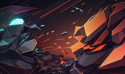  an abstract background with a bunch of rocks and a bright light coming from the top of the rocks and the bottom of the rocks are exploding.  generative ai