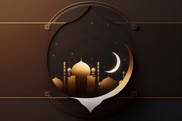 illustration of an background with moon and Mosque. Banner Idea for Ramadan and Eid. Generative AI