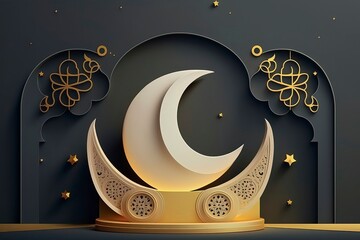 illustration of an background with glowing stars. Ramadan & Eid podium idea. generative Ai