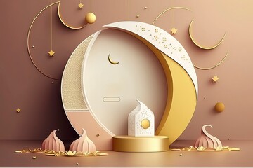 illustration of an background with glowing stars. Ramadan & Eid podium idea. generative Ai
