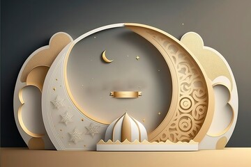 illustration of an background with glowing stars. Ramadan & Eid podium idea. generative Ai