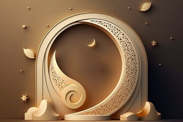 illustration of an background with glowing stars. Ramadan & Eid podium idea. generative Ai