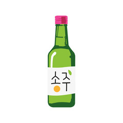 Korean alcohol Soju. Green bottle vector illustration template