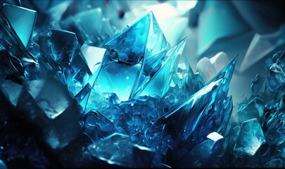 a bunch of blue glass cubes that are in a pile of ice cubes that are blue in color and are very shiny and shiny.  generative ai