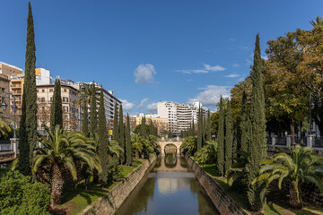 Canal Torrent de Sa Riera in street Passeig de mallorca in town centre of Palma, Majorca, Mallorca,...