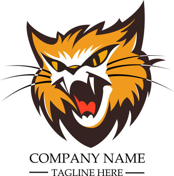 Stylized angry cat. Vector illustration, logo template
