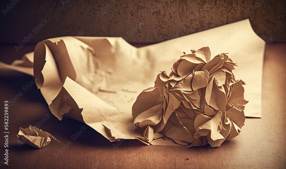 Poster a piece of paper that has been folded up on a table next to a piece of paper that has been folded do