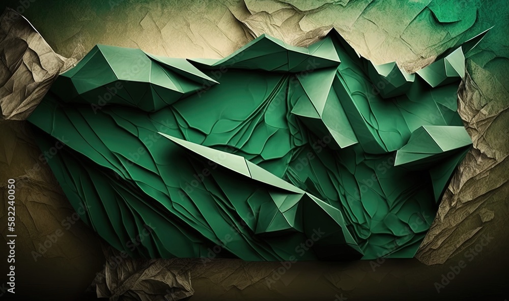 Poster a green mountain is shown with a dark background and a green sky in the background with a few clouds