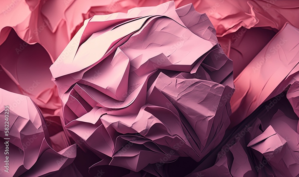 Poster a close up of a bunch of pink paper on a table top with a cell phone in the middle of the picture an