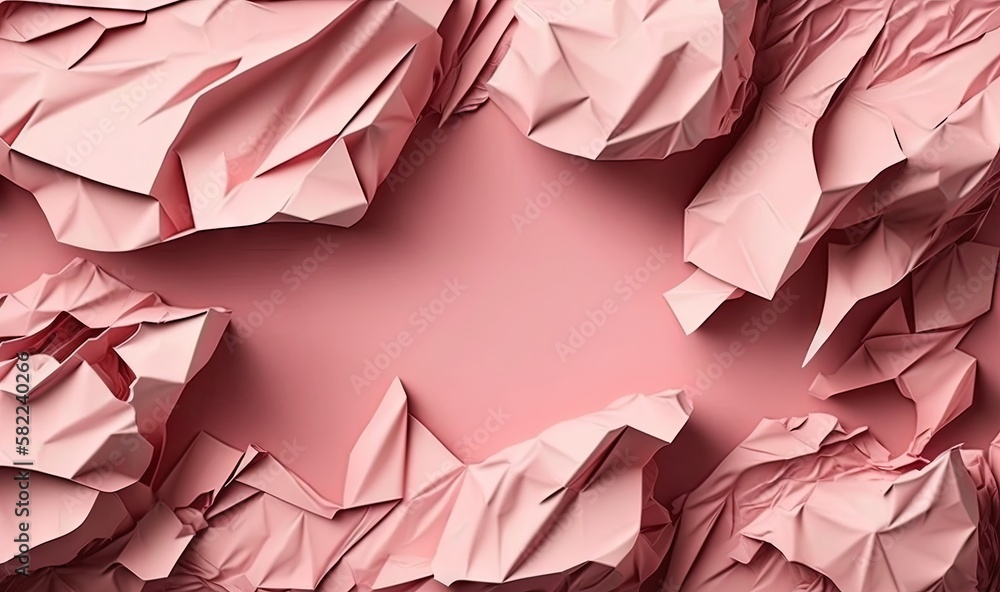 Poster a pink background with many pieces of paper on top of it and a star shaped hole in the middle of the