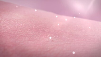 3d animation and rendering bubble vitamin drop to skin to refresh anti aging beauty pink skin.Ultra violet from sun shine to skin in the background.