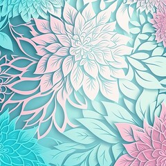wallpaper, floral, leaves, in shades of blue and pink, decoration.