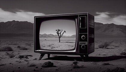 Black and white TV. Generative AI.