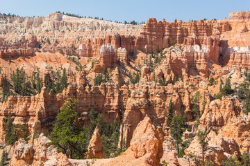 Views of hoodoos and orange rocks at Bryce Canyon national park.