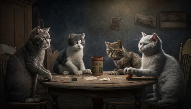 Cats playing poker continues to capture the imagination of people around the world, Cats, playing, poker, humor, entertainment, GENERATIVE AI