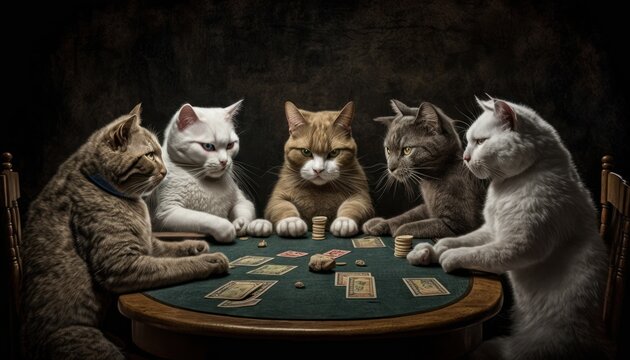 Cats playing poker continues to capture the imagination of people around the world, Cats, playing, poker, humor, entertainment, GENERATIVE AI