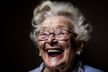 portrait of a person, Portrait of a elderly woman laughing, image created with ia