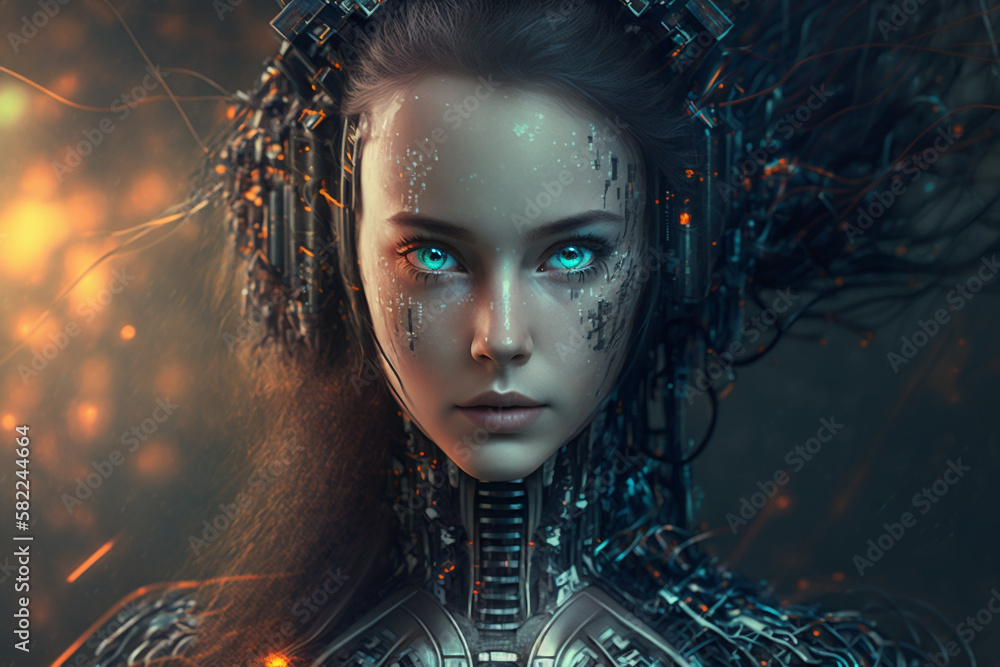 Poster artificial intelligence a humanoid cyber girl with technology smart robot ai. generate ai