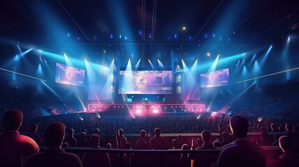 Fototapeta na wymiar E-Sports Arena Battle: Crowded Edition Created with Generative Ai Technology