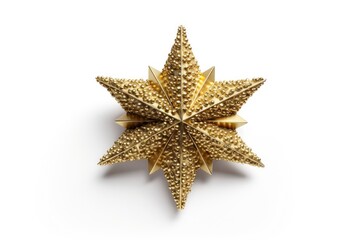 Fototapeta na wymiar Golden Christmas Star isolated on white Background. Top View Close Up Gold Star render (isolated on white and clipping path). Generative AI