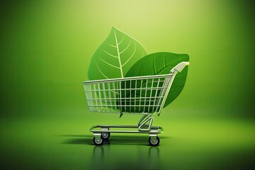 Eco friendly organic buying, zero waste purchasing, and sustainable procurement are all represented by the green shopping leaf icon. Generative AI - obrazy, fototapety, plakaty