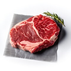 Raw piece of meat, steak on paper, white background. Generative AI